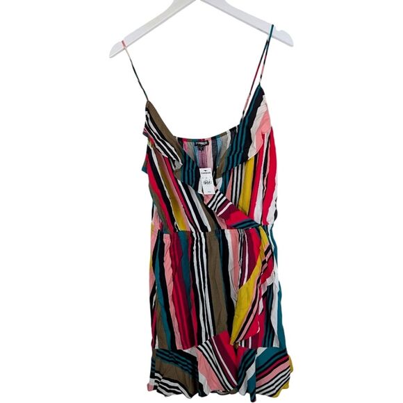 NWT Express Mini Dress Multi Color Rainbow Ruffle Stripes Size - Picture 2 of 8